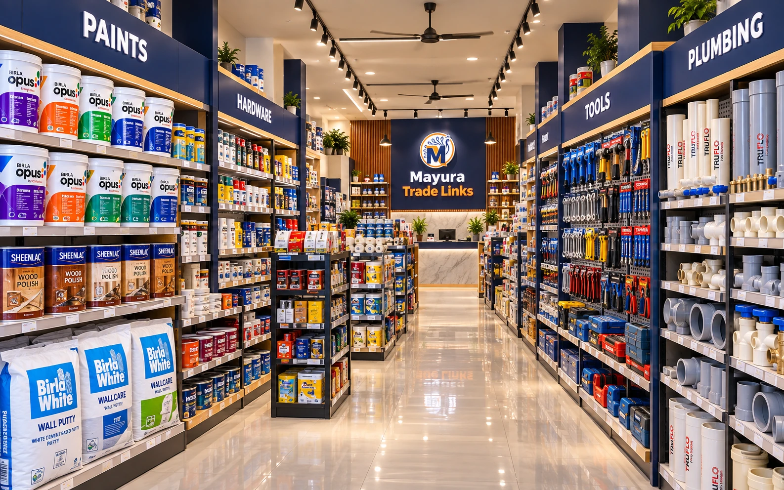 Main aisle – paints, hardware, tools and plumbing